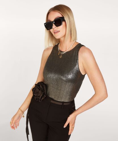 Josh V - LAUREN slim fit body in metallic - black gold