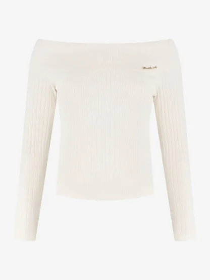NIKKIE Geribbelde off shoulder top Haledon Top Creme - Afbeelding 2