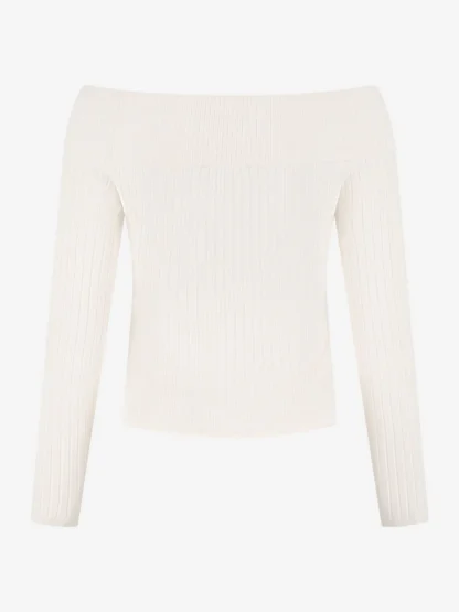 NIKKIE Geribbelde off shoulder top Haledon Top Creme - Afbeelding 3