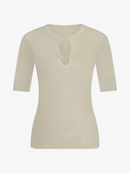 Fifth House - Geribde Top Met cut-out Details en Logo gespen Glaze Top