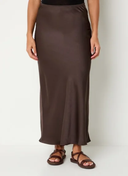 Neo Noir Visckey Maxi Rok Satin Donker Bruin - Afbeelding 2