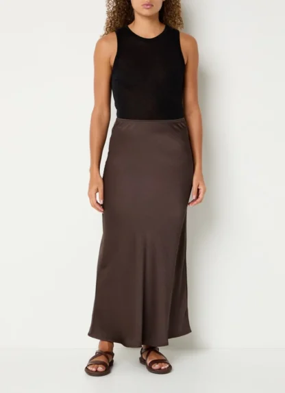 Neo Noir Visckey Maxi Rok Satin Donker Bruin